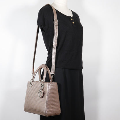Christian Dior Lady Handbag Medium Cannage M0550Pskc Leather Pink Gold 2Way