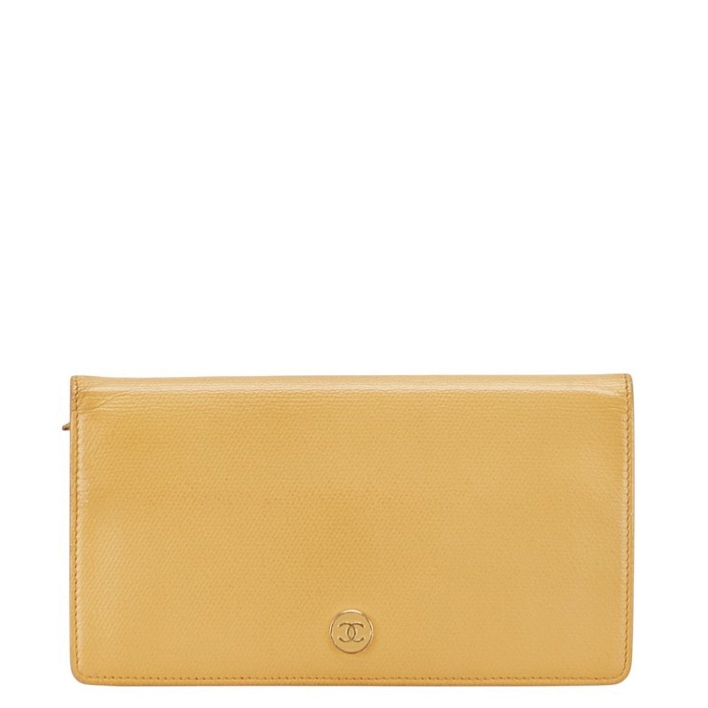 Chanel Coco Button Long Wallet Yellow Leather