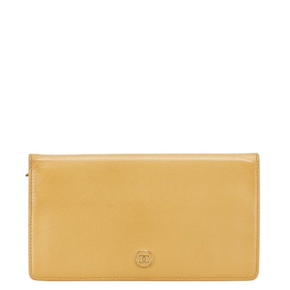 Chanel Coco Button Long Wallet Yellow Leather