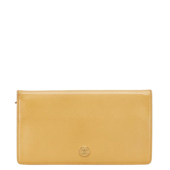 Chanel Coco Button Long Wallet Yellow Leather