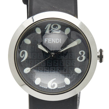 Fendi Bousra Watch 8010G Quartz Movement Black Dial Stainless Steel Rubber