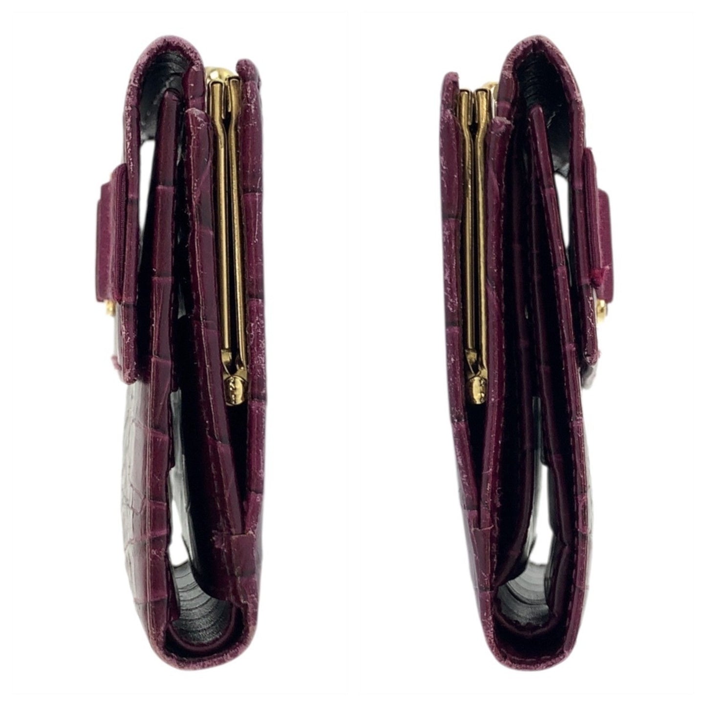 Salvatore Ferragamo Vara Embossed Wine Red Leather Wallet With Gold Hardware