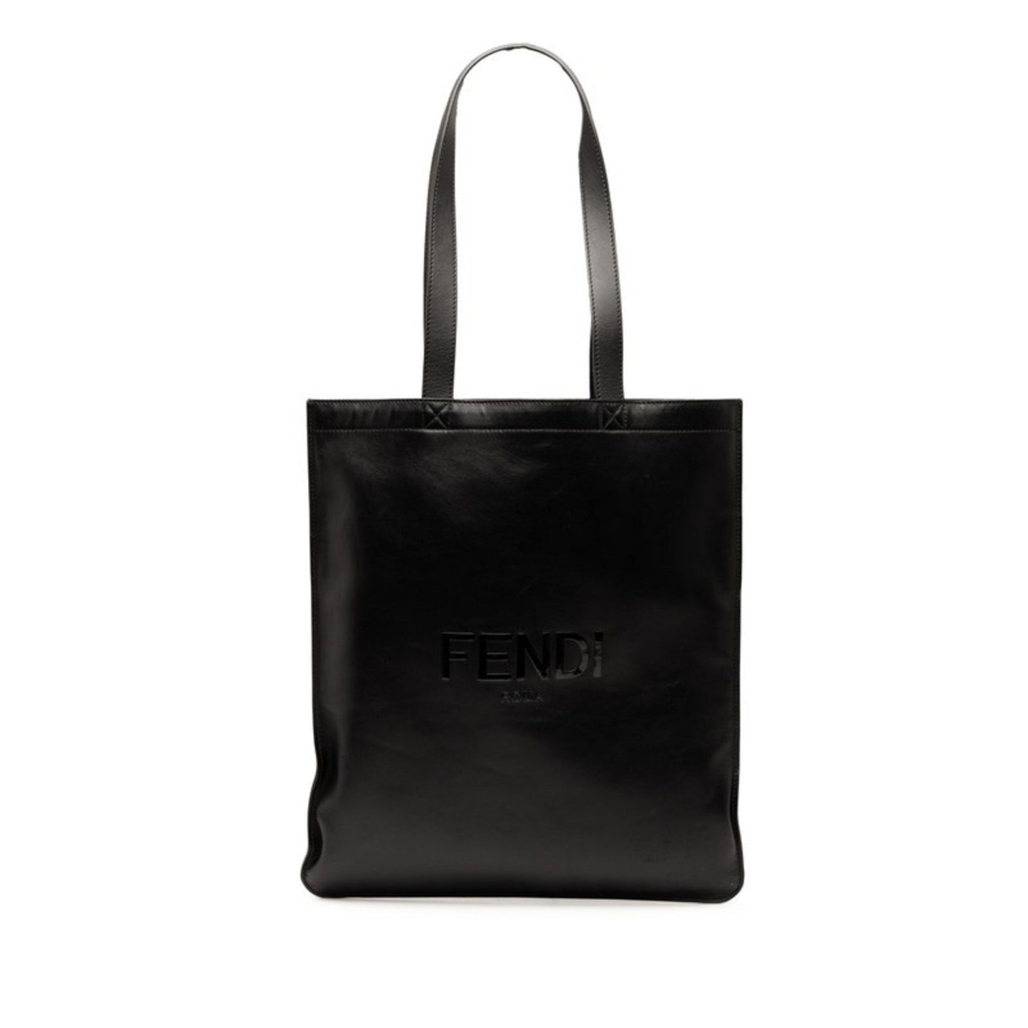 Fendi Logo Tote Bag Shoulder 7Va538 Black Leather