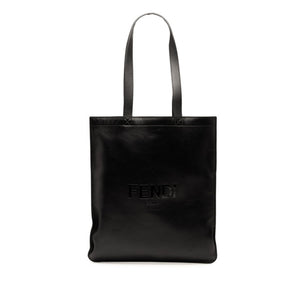 Fendi Logo Tote Bag Shoulder 7Va538 Black Leather