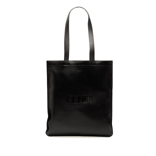 Fendi Logo Tote Bag Shoulder 7Va538 Black Leather