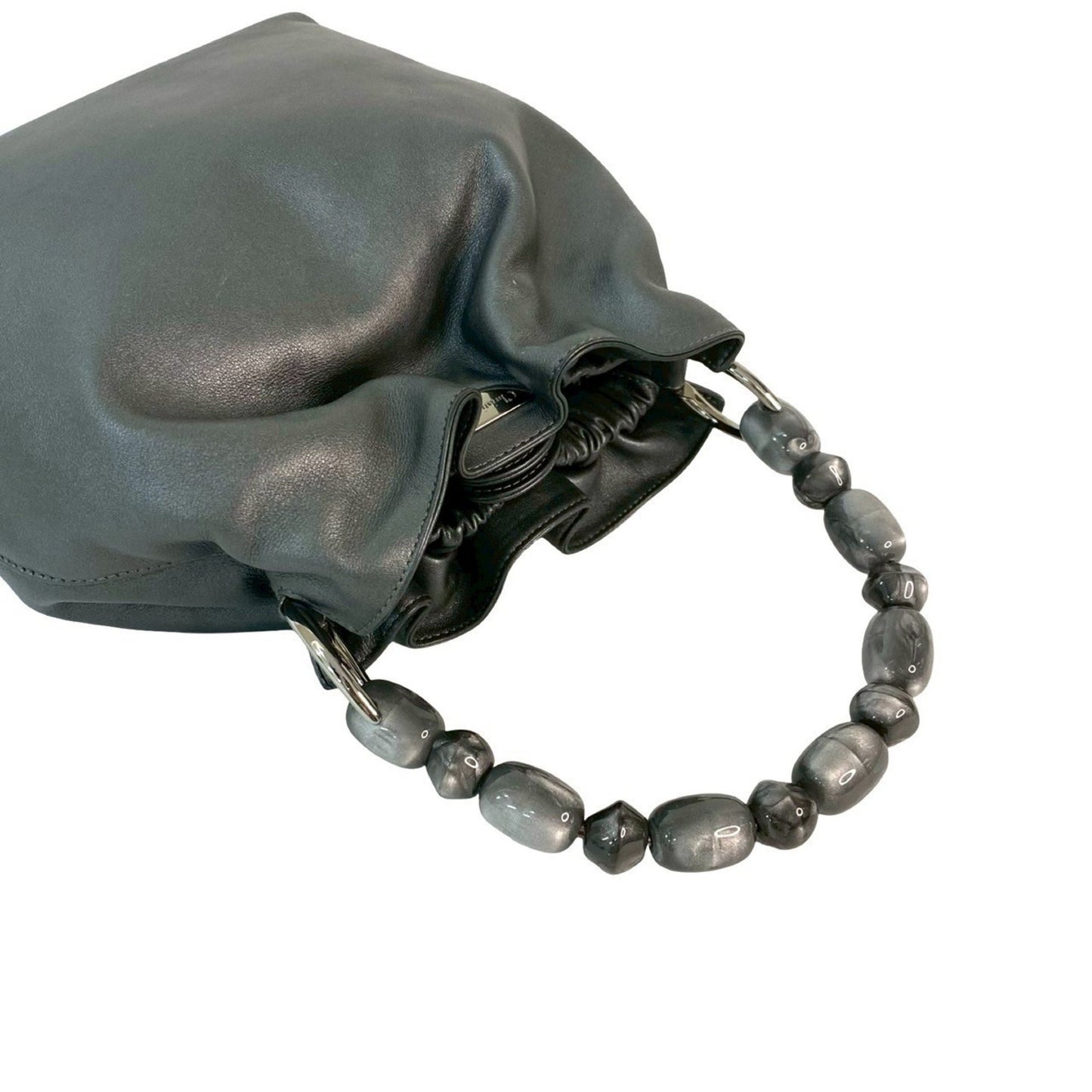 Christian Dior Maris Pearl Handle Leather Handbag Mini Tote Bag Gray 81480