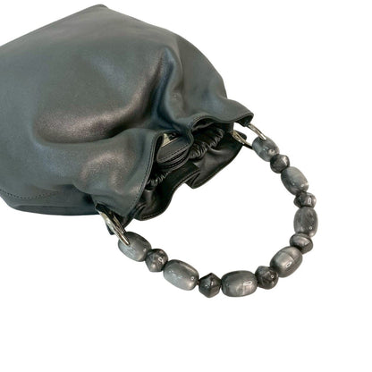 Christian Dior Maris Pearl Handle Leather Handbag Mini Tote Bag Gray 81480