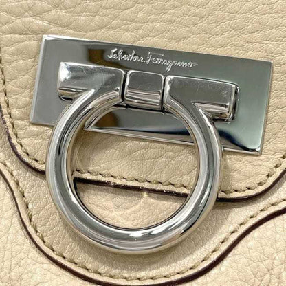Salvatore Ferragamo Handbag Ec-23957 Beige Gancini Leather Au-21/6317 Flap Bag