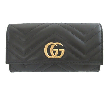 Like New Gucci Gg Marmont 443436 Leather Black Bi-Fold Long Wallet 0847Gucci