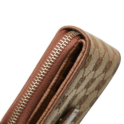 Gucci Gg Canvas Zip-Around Bifold Wallet 346056 Beige Brown Leather