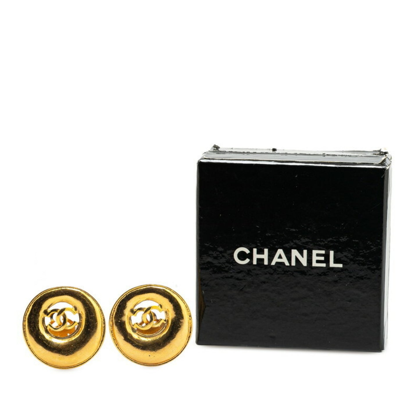 Chanel Coco Mark Round Earrings Gold Plated