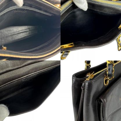 Chanel Shoulder Bag Leather Metal Black Gold