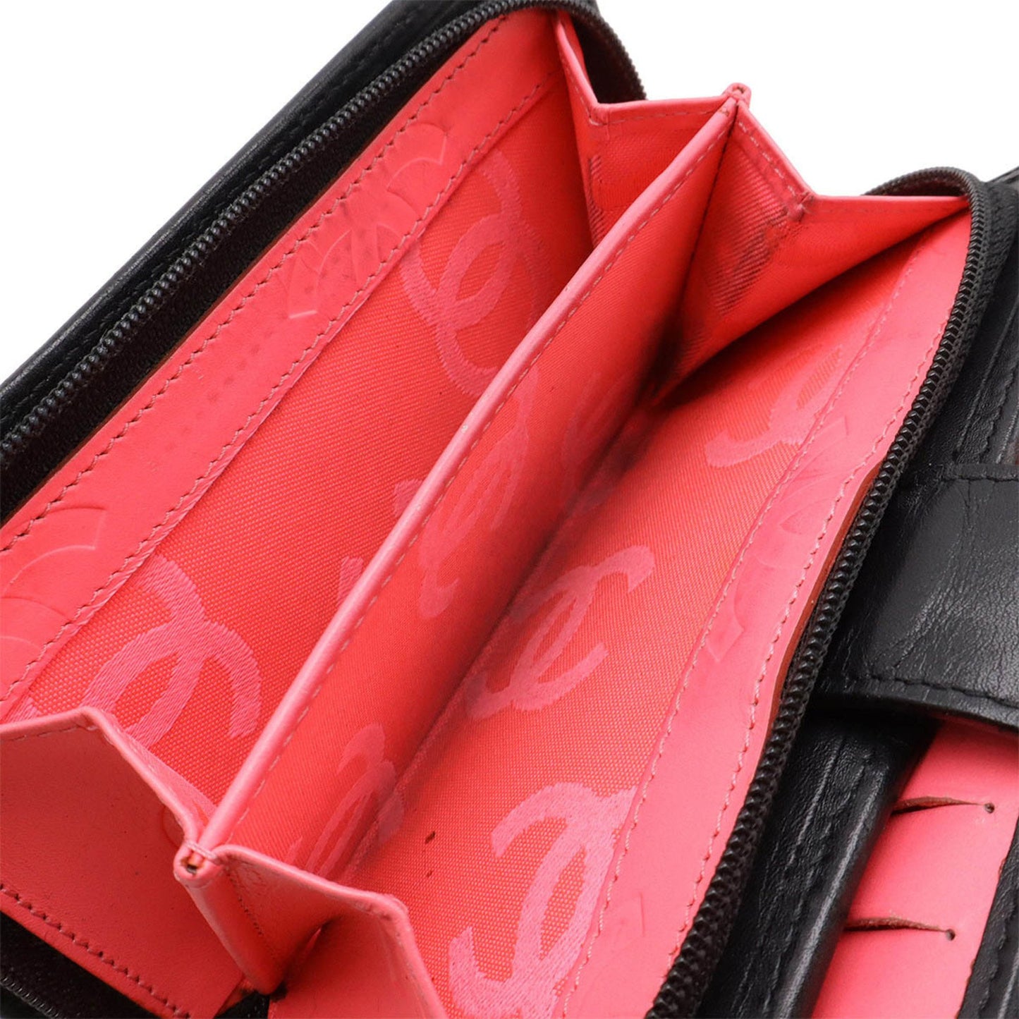 Chanel Cambon Line Coco Mark Bi-Fold Wallet Round Calf Leather Enamel Black Pink A50080