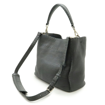Fendi Selleria Anna Small Handbag/Shoulder Bag In Dark Grey Leather