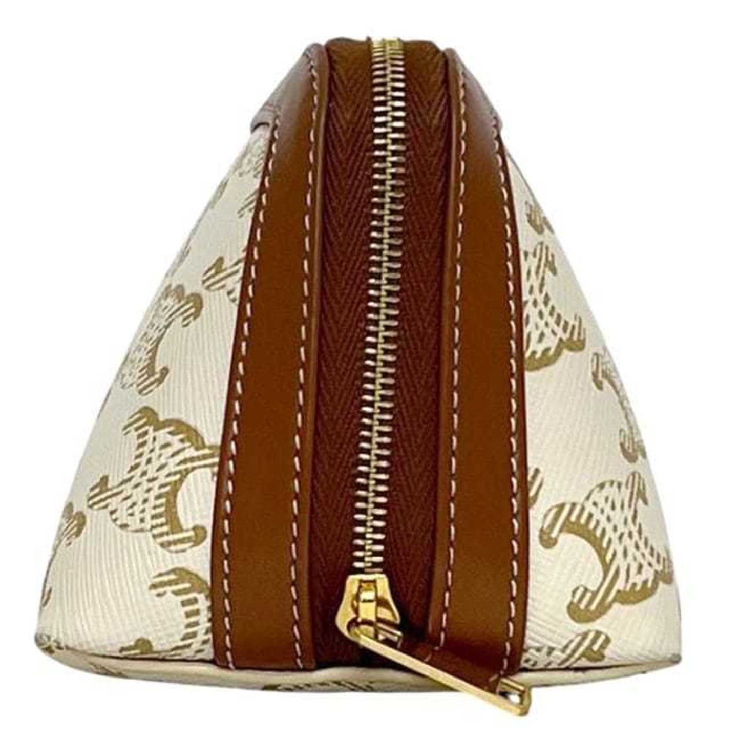 Celine Mini Pouch F-24383 White/Brown Triomphe Print 4M1622Czj Pvc Leather W-Ie-3274