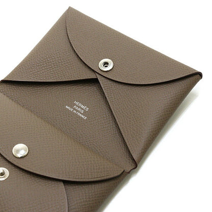 Hermes Herms Calvi Duo Epsom Leather Etoupe W Stamp Card Case/Coin Case