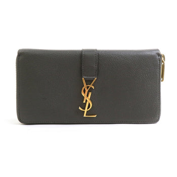 Saint Laurent Round Long Wallet In Khaki Brown And Gold Leather For Men Women