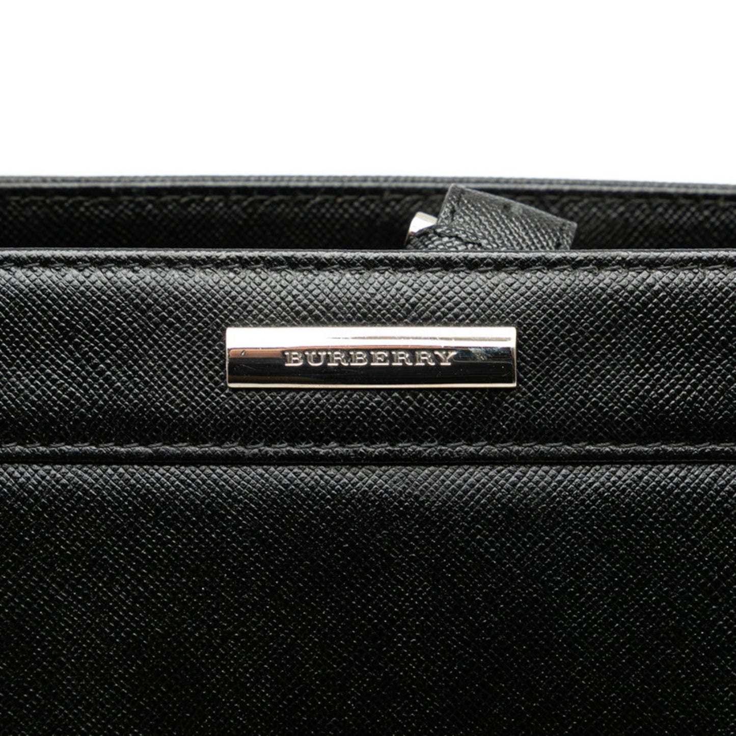 Burberry Nova Check Handbag Tote Bag Black Leather