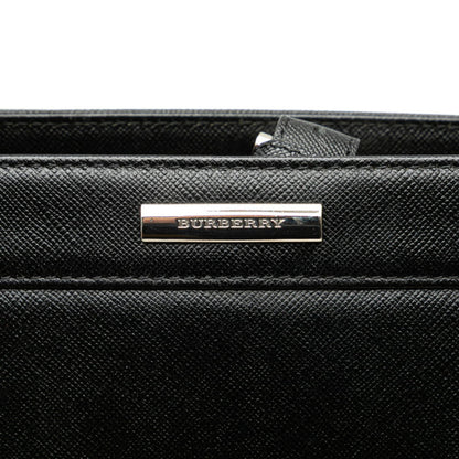 Burberry Nova Check Handbag Tote Bag Black Leather