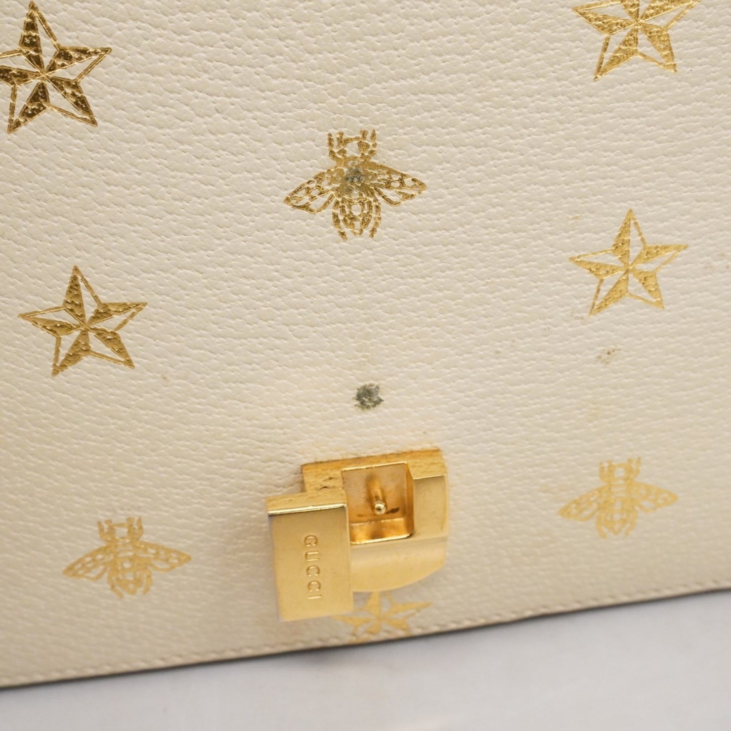 Gucci Sylvie Handbag 524405 Leather Ivory Gold