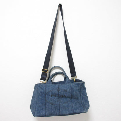 Prada Canapa Triangle Logo Plate Denim 2-Way Handbag/Shoulder Bag
