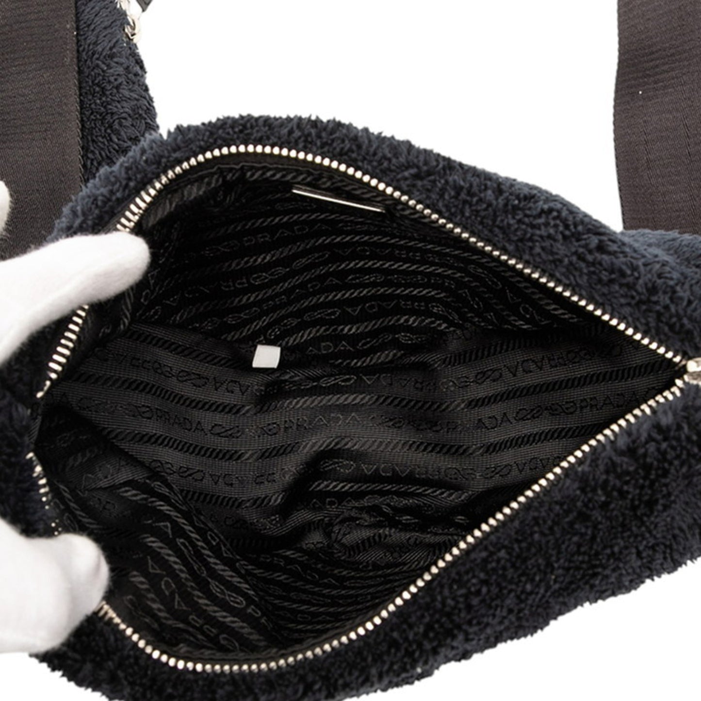 Prada Terry Triangle Shoulder Bag 1Bh190 Black Fabric