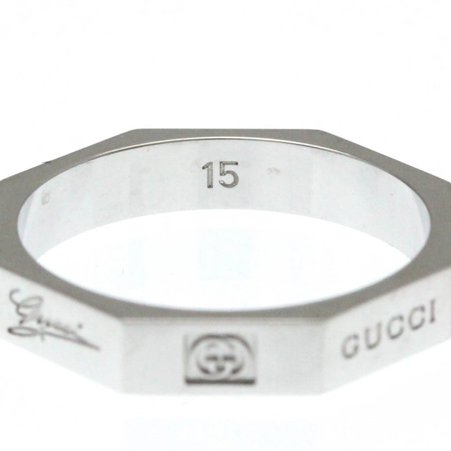 Gucci Octagonal Ring White Gold (18K) Fashion No Stone Band Ring Silver