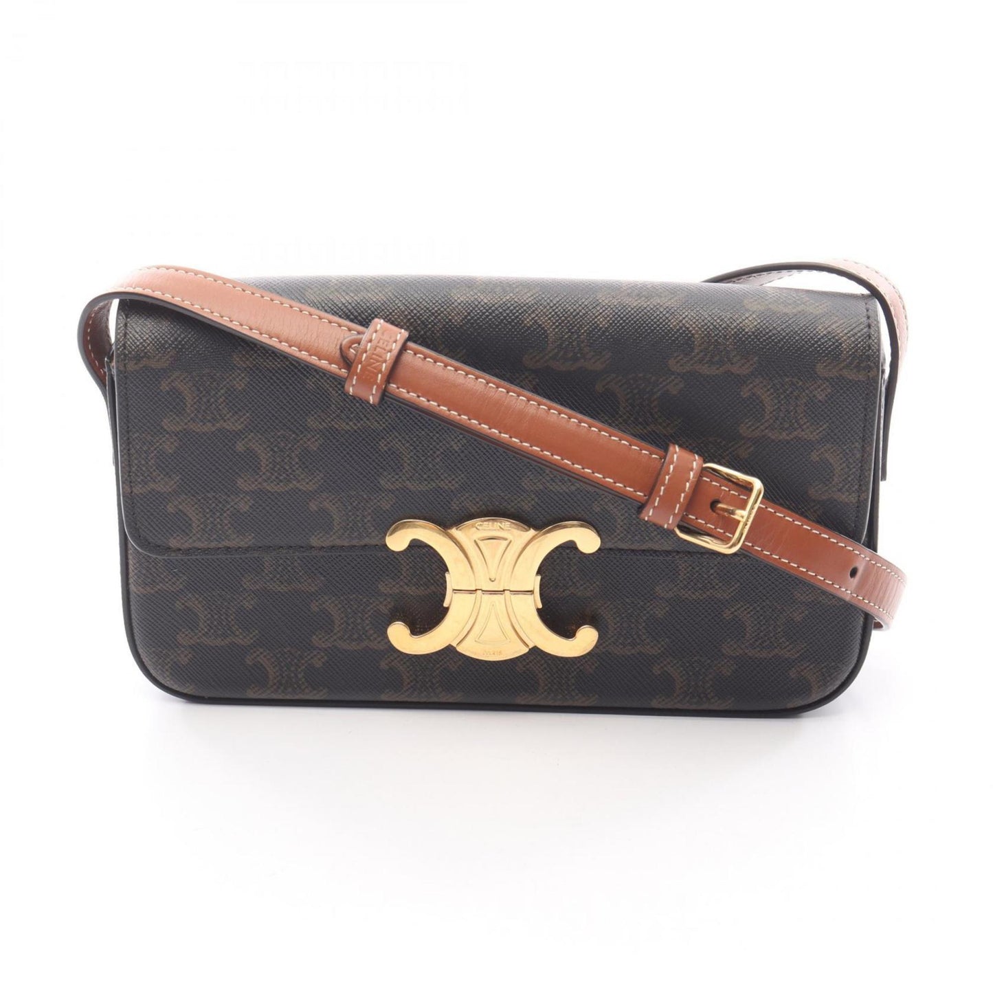 Celine Claude Triomphe Shoulder Bag In Coated Canvas And Leather