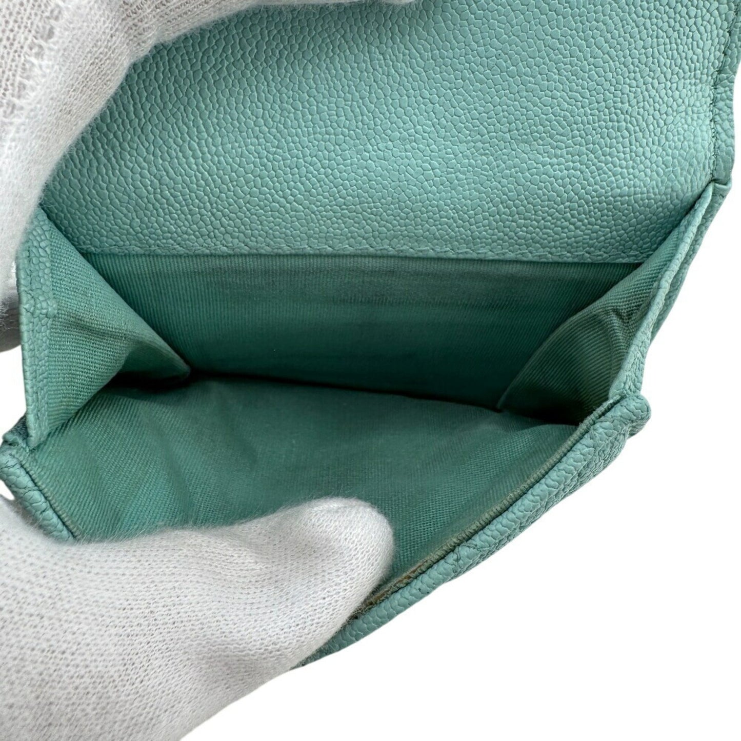 Chanel Boy Chanel Mint Tri-Fold Wallet Blue