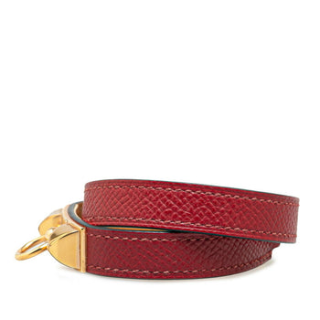 Hermes Rival Collier De Chien Double Tour 2-Row Bracelet Wine Red Gold Epsom Leather