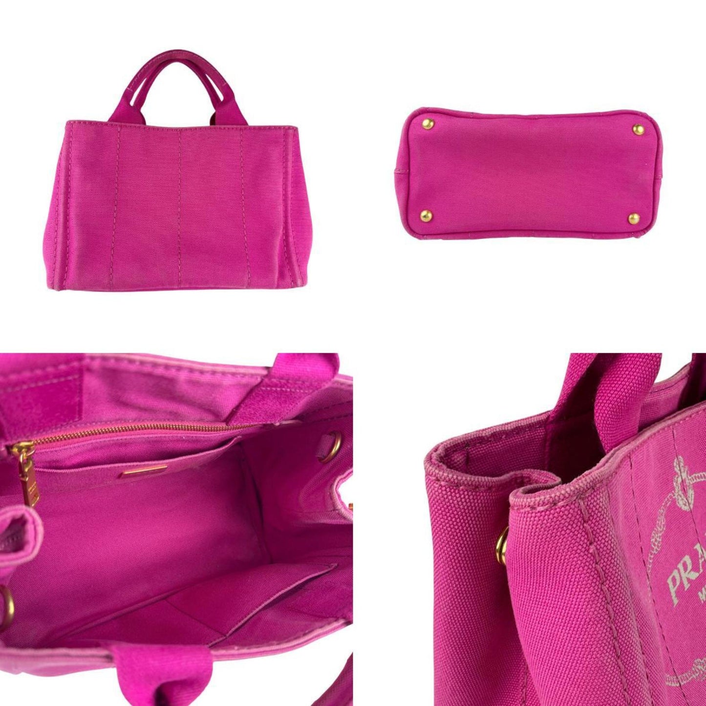 Prada Canapa Canvas Handbag Shoulder Bag Pink