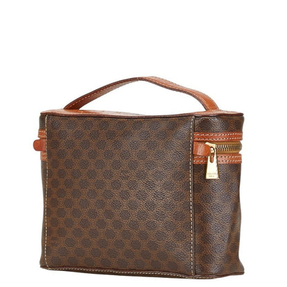 Celine Macadam Vanity Bag Handbag Pouch Brown Pvc Leather