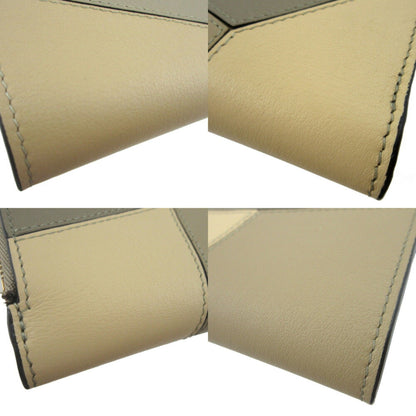 Like New Loewe Puzzle Compact Wallet C510P30X03 Leather Khaki Beige Bi-Fold 1241Loewe