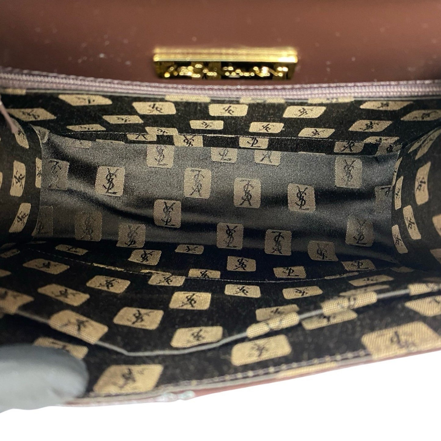 Yves Saint Laurent Ysl Logo Hardware Genuine Leather Handbag Brown 06612