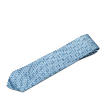 Hermes Tie Light Blue White Silk