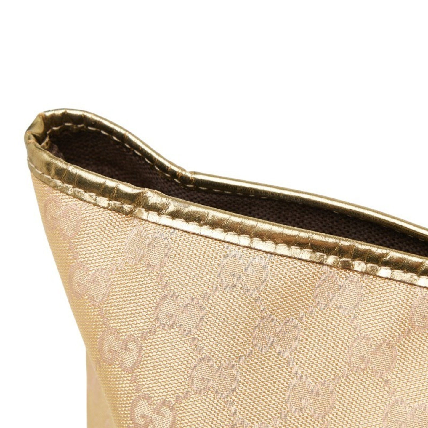 Gucci Gg Canvas Handbag Tote Bag 267474 Beige Gold Leather
