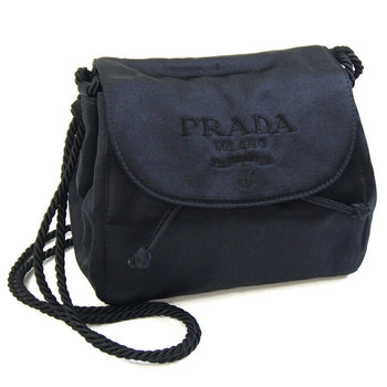 Prada Shoulder Bag In Black Satin With Tassel Embroidery