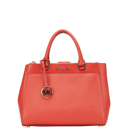 Michael Kors Logo Hardware Handbag Tote Bag Red Leather