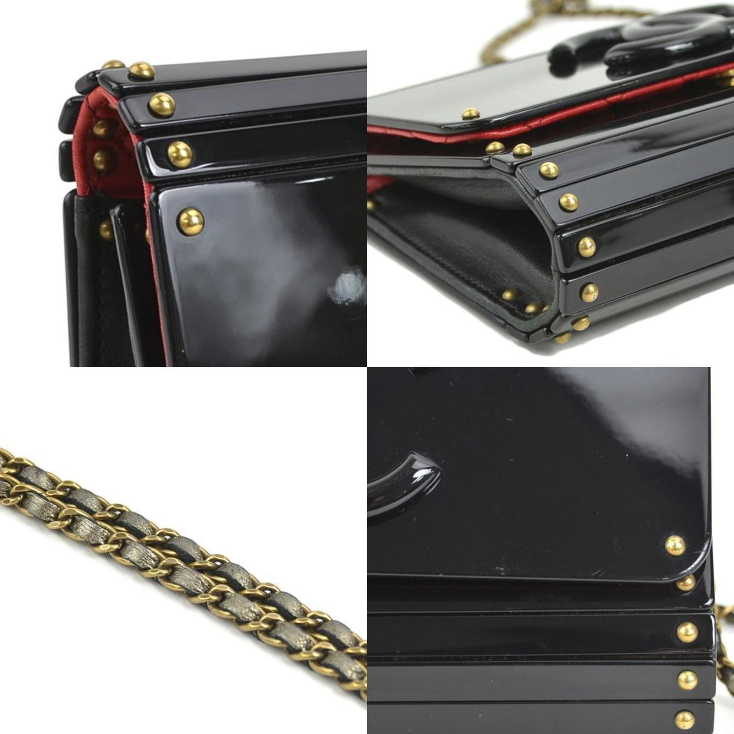 Chanel Shoulder Bag Plastic Leather Black Gold