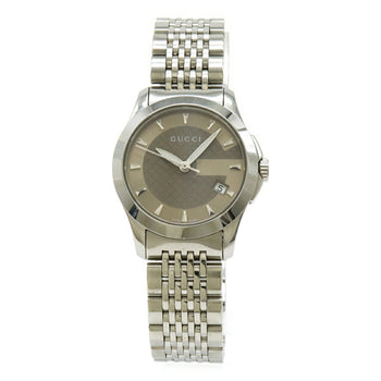 Gucci G Timeless Collection Gg Date Stainless Steel Women'S Quartz Watch With Brown Dial