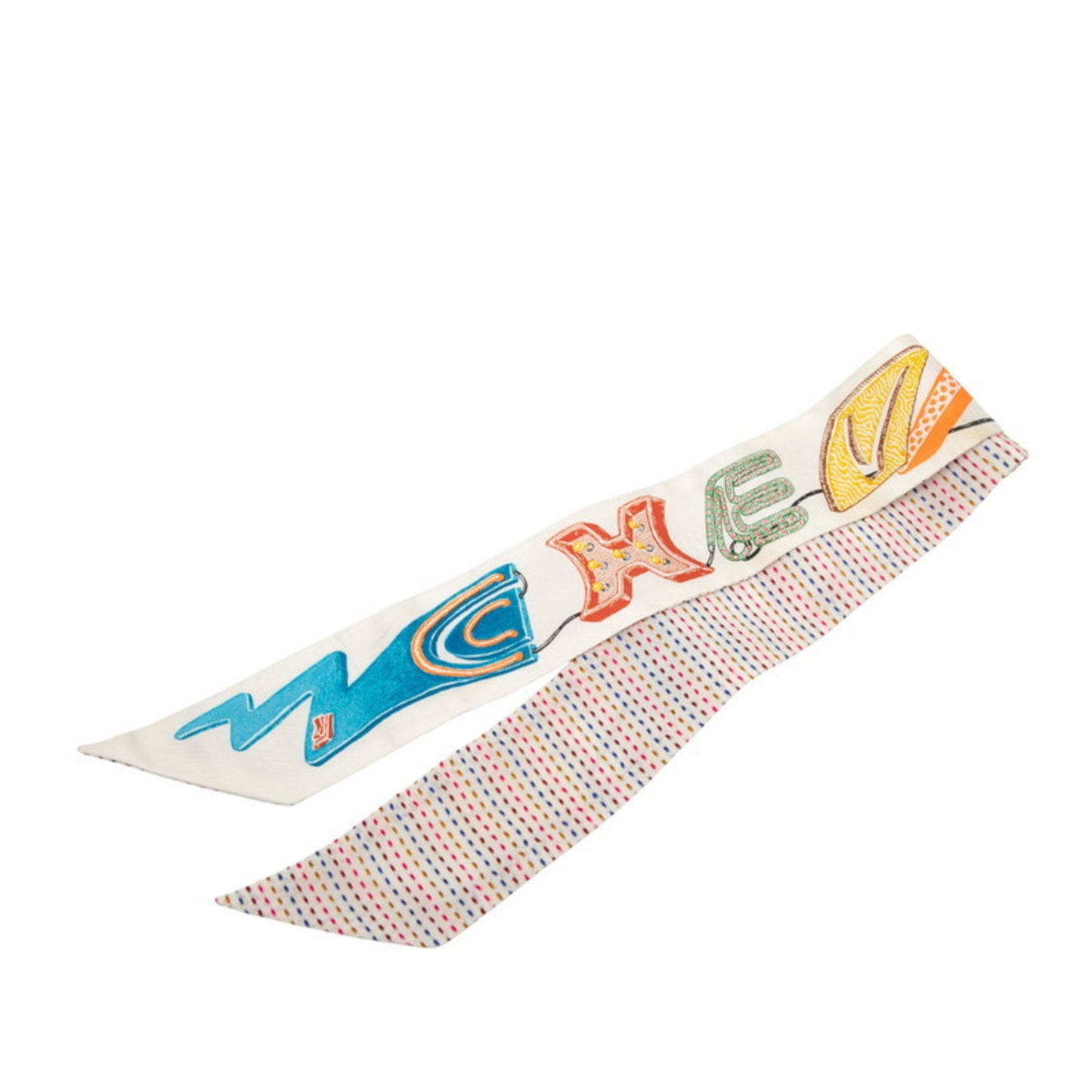 Hermes Herms Twilly Chevaloscope Neon Scarf/Muffler In White