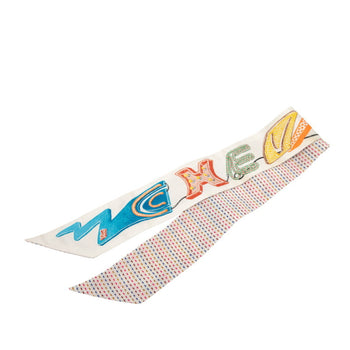 Hermes Herms Twilly Chevaloscope Neon Scarf/Muffler In White