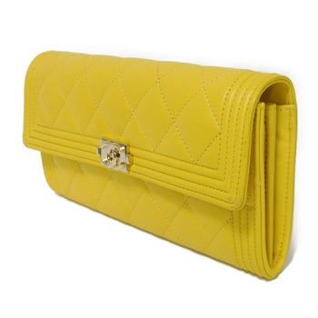 Chanel Long Wallet Boy Chanel Flap Coco Mark Quilted Lambskin 27Th Series Matelasse Yellow A80286