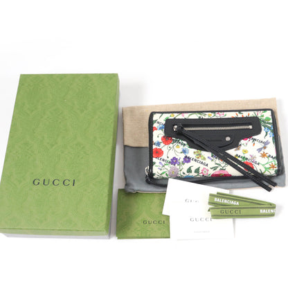 Gucci X Balenciaga 681710 Floral Round Zip Leather Long Wallet In Multicolor
