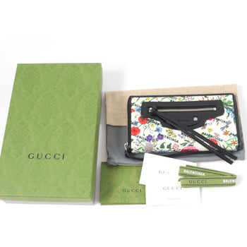 Gucci X Balenciaga 681710 Floral Round Zip Leather Long Wallet In Multicolor