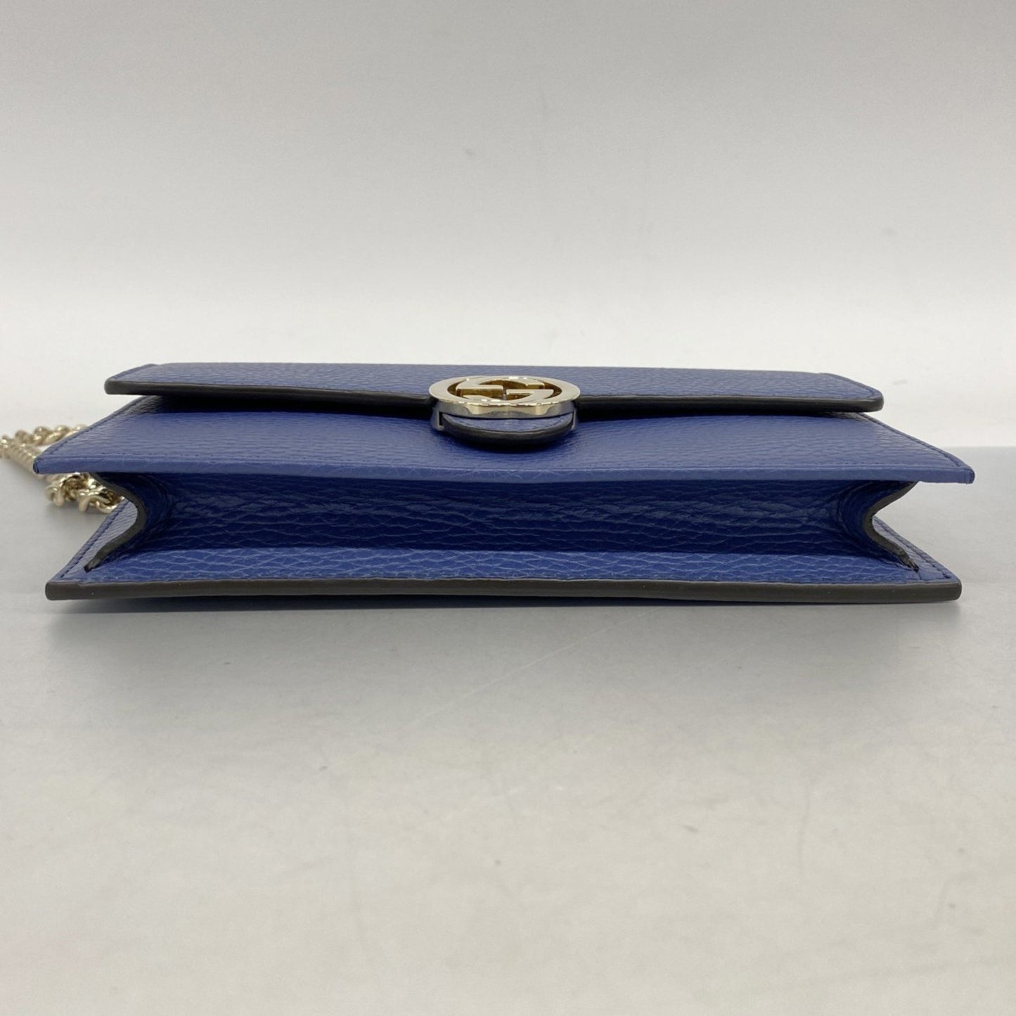 Gucci Interlocking G Shoulder Wallet 510314 Leather Blue Champagne