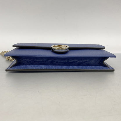 Gucci Interlocking G Shoulder Wallet 510314 Leather Blue Champagne