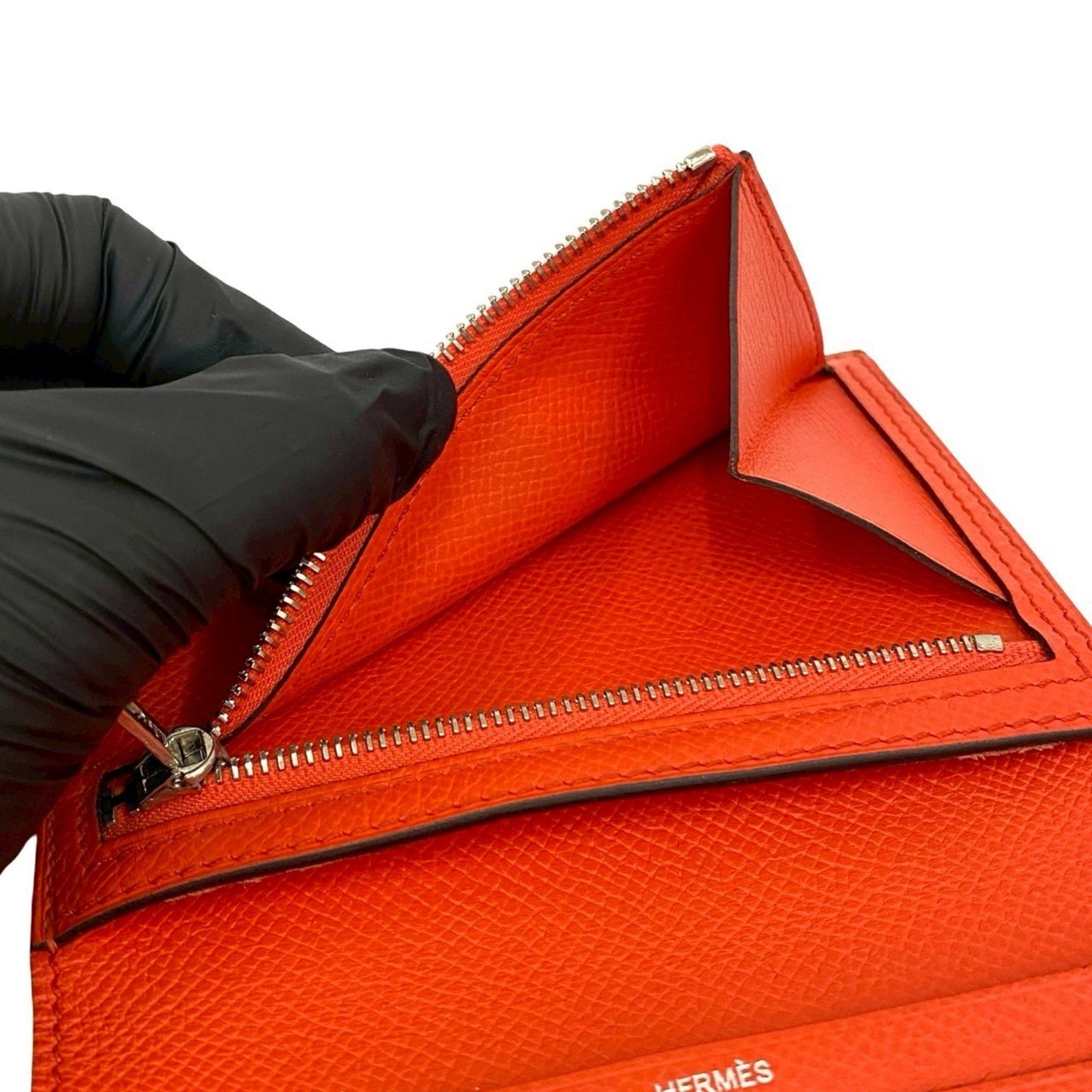 Hermes Bearn Compact Two-Tone Epsom Leather Bifold Wallet Navy