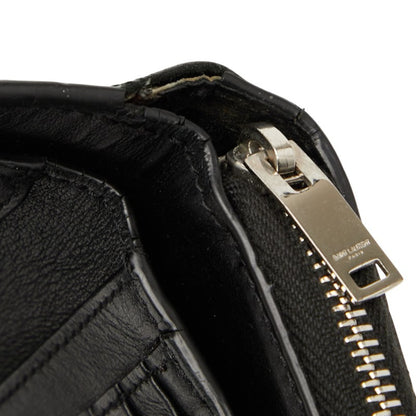 Saint Laurent Ysl Logo Crocodile Embossed Round Zipper Bifold Wallet 403964 Black Leather
