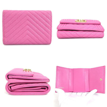 Chanel Tri-Fold Wallet Boy Chanel Caviar Skin Leather Pink Gold